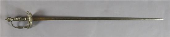 A 17th century English silver plated and steel sword, 35.25in.